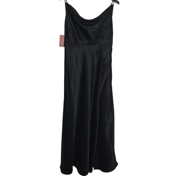 Birdy Grey Dress Gown Size XL Black Shiny Satin Slit Goth Whimsigoth Evening NWT - Picture 2 of 9